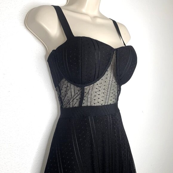 Whimsigoth Witch BLACK MESH ILLUSION Cut Out Bustier MAXI DRESS M Coquette Fairy - Picture 1 of 6
